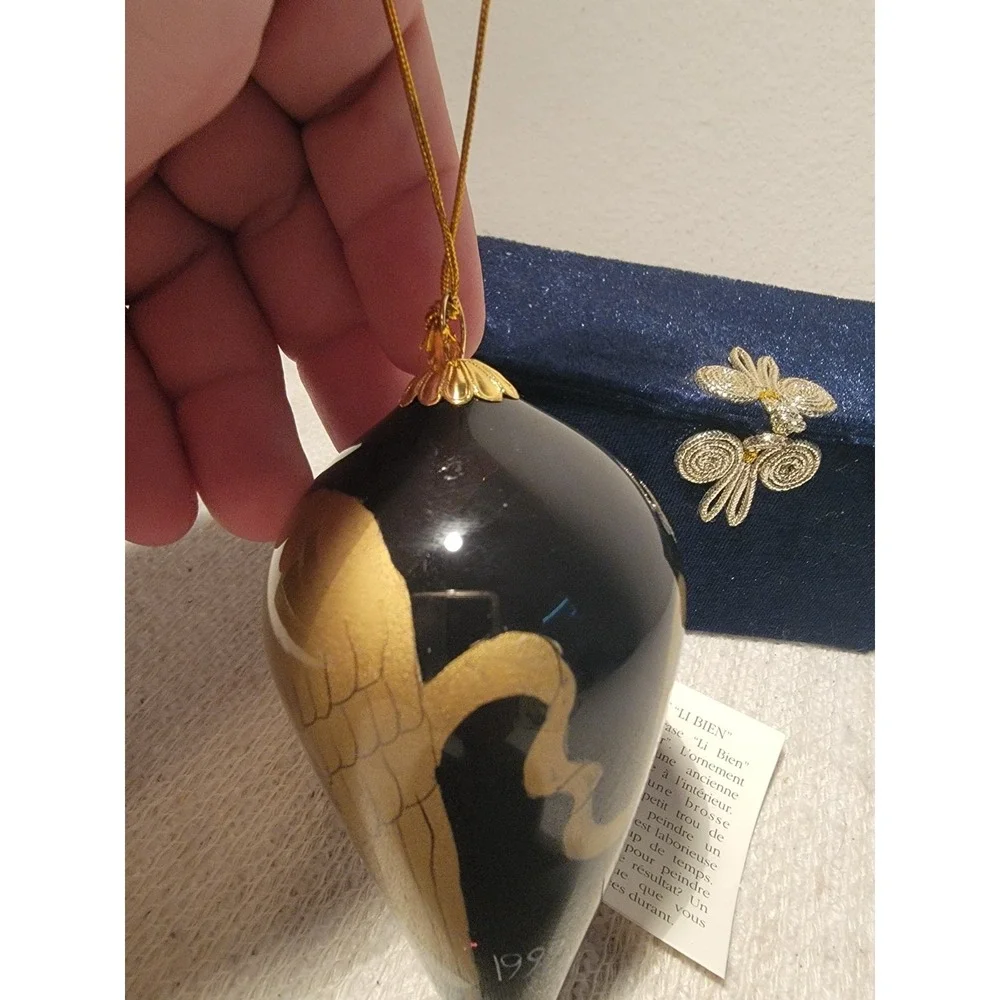Li Bien Hand Painted Glass Ornament Original Box 1999‎ Angel W/ Harp